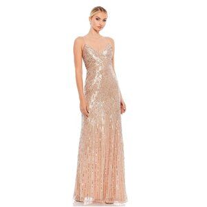 Mac Duggal Gold Sequin Spaghetti Strap Gown #8642